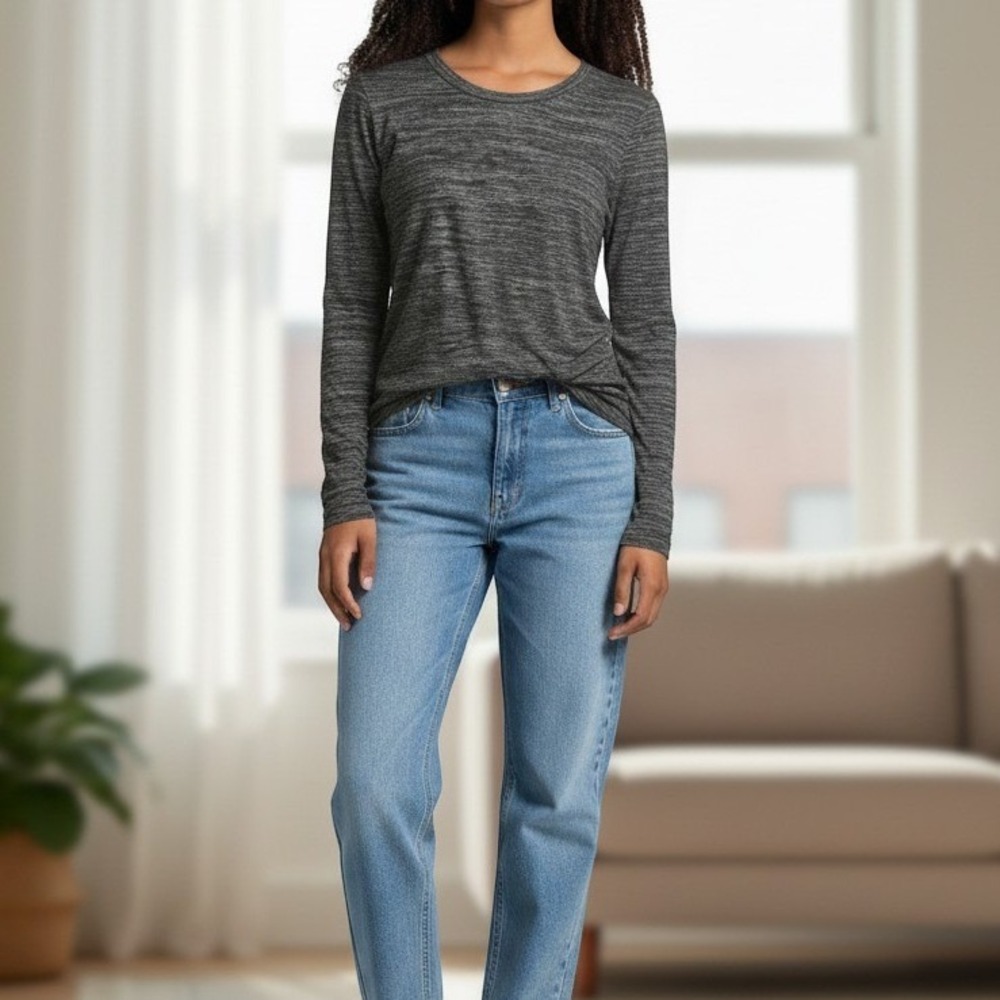 Philosophy Women's SMALL (30") Black White Dash Pullover Long Sleeves Dark Gray